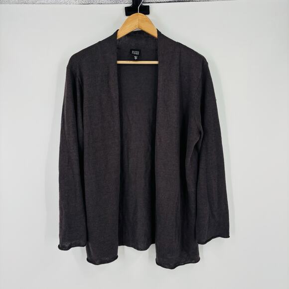 Eileen Fisher Linen Cardigan Large Brown Draped Open Front Coastal Minimalist - Picture 1 of 6